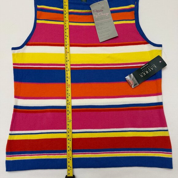 NWT Lauren Ralph Lauren Women's Striped Multicolor Tank Top SZ Petite Medium - Picture 4 of 6